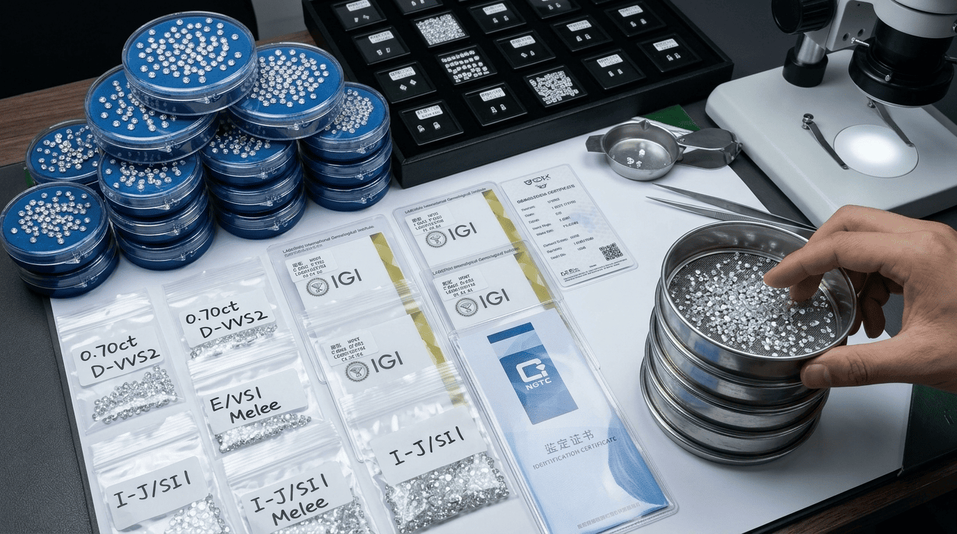 Lots de diamants de mêlée de laboratoire calibrés en vrac